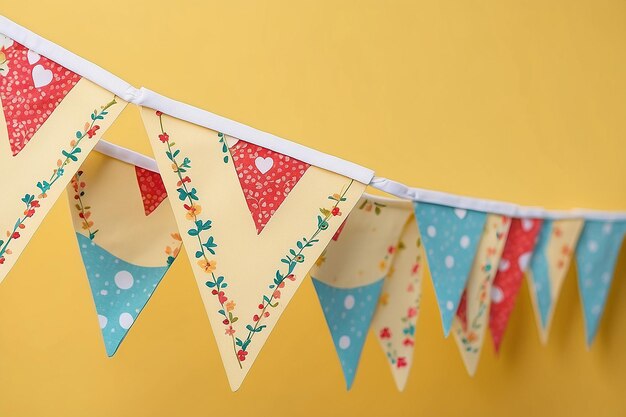 Foto bunting colorido pendurado em um fundo amarelo