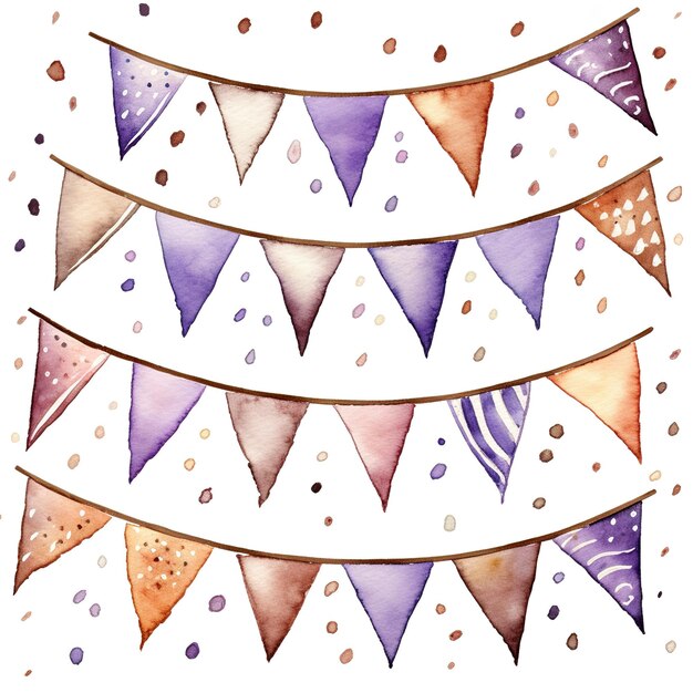 Bunting de aniversário em aquarela