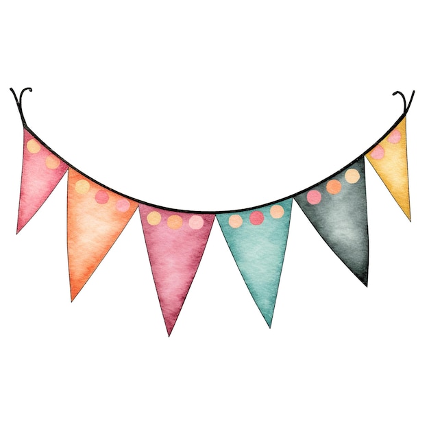 Bunting de aniversário em aquarela