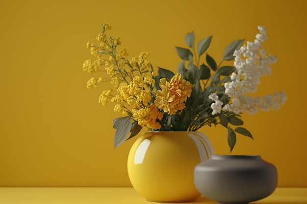 Buquê amarelo de flores em um vaso Generative AI