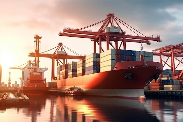 Foto buque de carga de contenedores industriales en el puerto para la importación y exportación logística