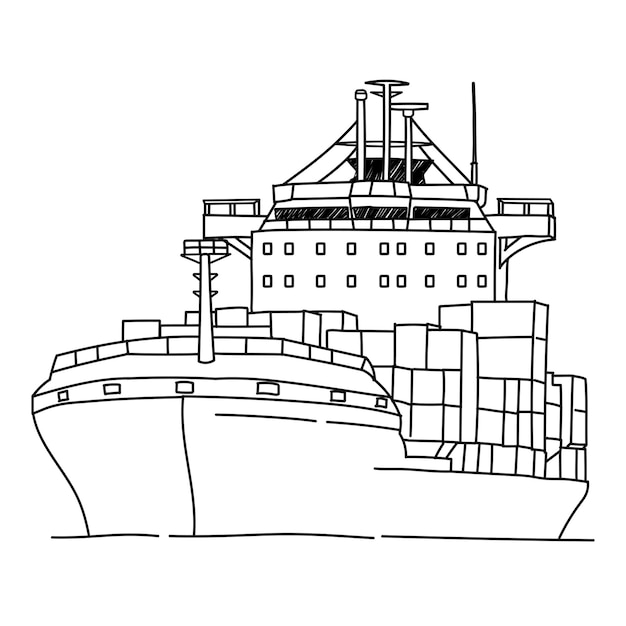 Buque de carga png ilustración de la línea de arte de la industria fondo transparente