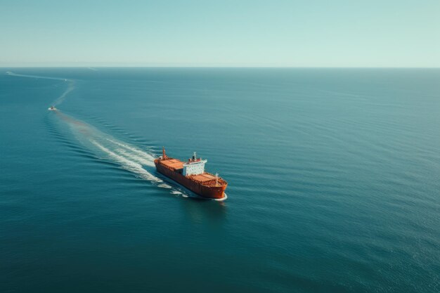 Buque de carga que navega en aguas marinas tranquilas creado utilizando tecnología de IA generativa