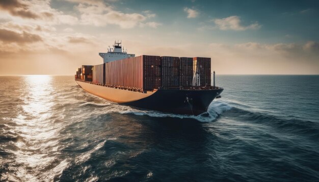 buque de carga que transporta contenedores a través del océano