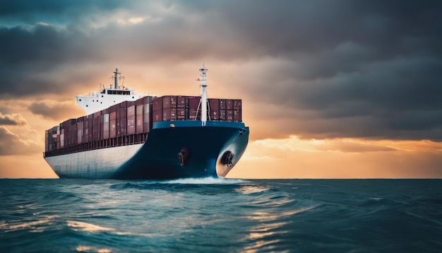 buque de carga que transporta contenedores a través del océano