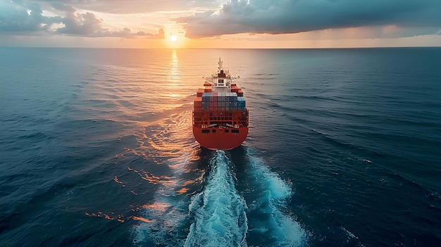 Foto buque de contenedores de envío en mar abierto que simboliza la logística y el comercio globales concepto comercio global contenedores de envío industria de logística envío marítimo vistas de mar abierto