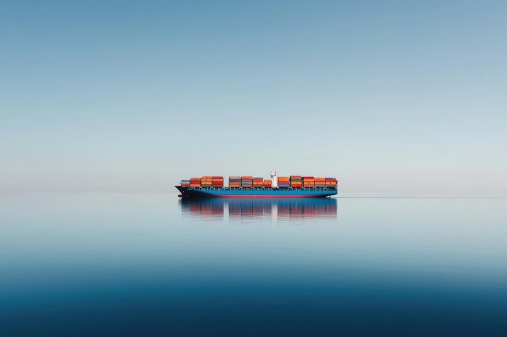 El buque de contenedores se mueve por aguas tranquilas