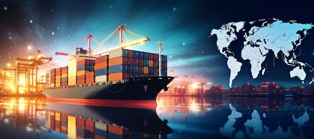 Buque de contenedores en un puerto marítimo internacional concepto de transporte de mercancías por barco