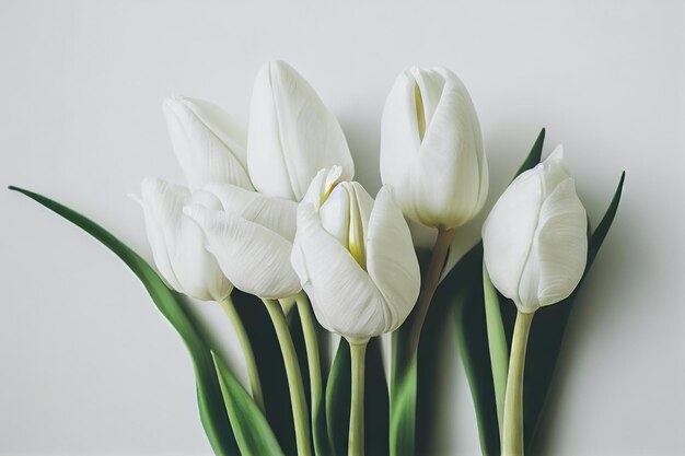 Buquê de delicadas flores de tulipas brancas na tarde de presente para a amada