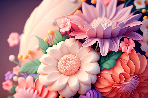 buquê de flores 3D closeup Generative AI Generative AI