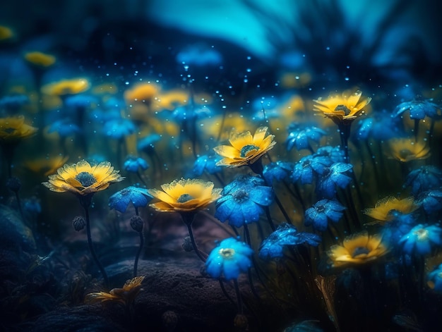 Buquê de flores azul e amarelo