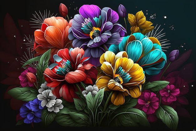 Buquê de flores coloridas de primavera brilhante AI