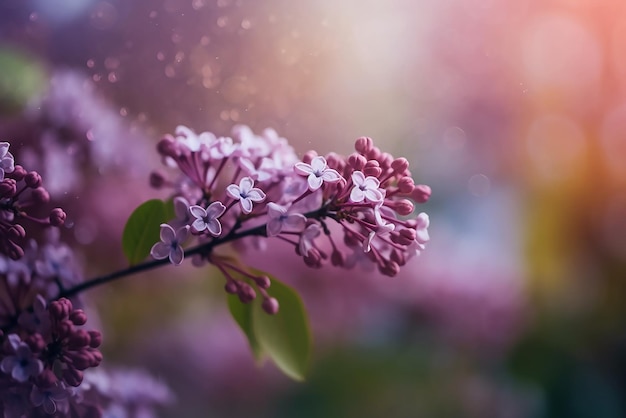 buquê de flores de lila em close-up em um espaço de fundo bokeh de lila para texto