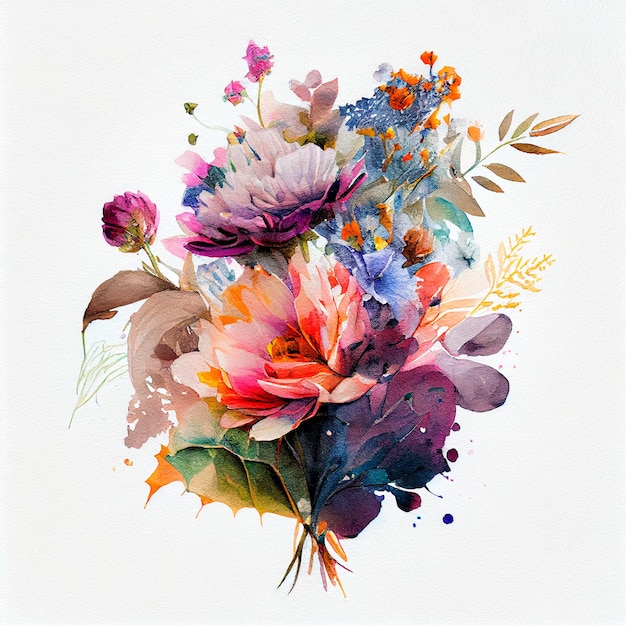 Buquê de flores em aquarela de dupla exposição abstrata Ilustração digital