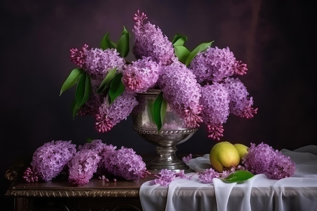 Buquê de flores mortas em vaso vintage Antigos mestres holandeses Imitação Abstrata Ilustração generativa AI