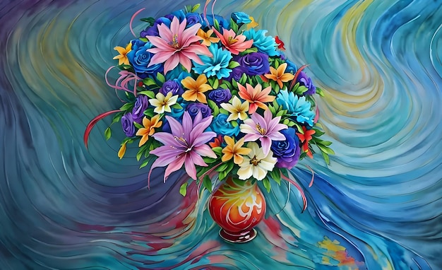 Buquê de flores pintado digitalmente decorado com um fundo abstrato