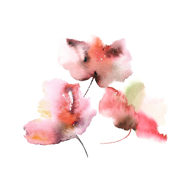 Buquê de flores vermelhas Flores de sakura pintadas em aquarela Decoração de cartão floral