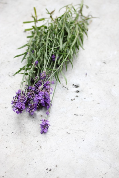 Buquê de lavanda em uma mesa de metal