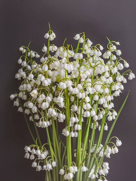 buquê de lírios em flor do vale em um fundo preto