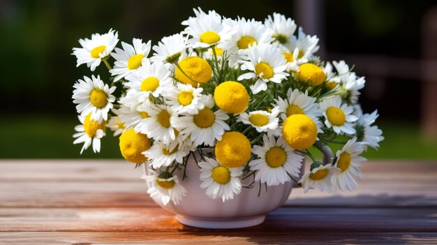 Buquê de margaridas flores de camomila de verão na mesa generativa ai