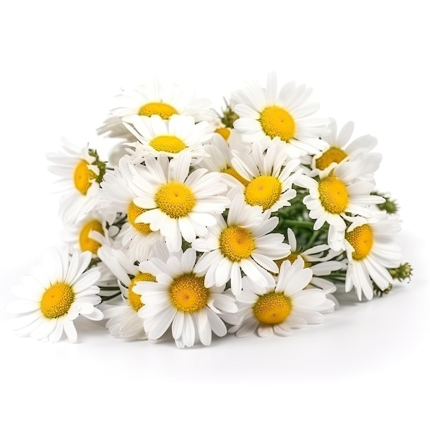 Buquê de margaridas frescas e delicadas com cores vibrantes isoladas em branco Composição floral estética e elegante Generative AI