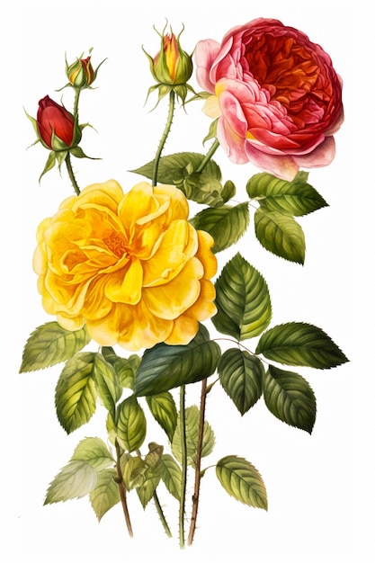 Buquê de rosas em um fundo branco Ilustração em aquarela