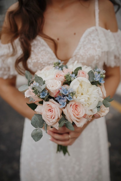 Buquê de rosas, flores para casamento, close-up