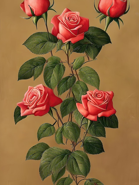 Buquê de rosas vermelhas com fundo folhoso em PastelsxA