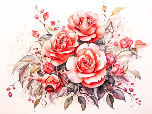 Buquê de rosas vermelhas em estilo aquarela