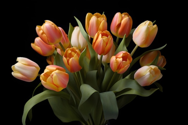 Buquê de tulipas em fundo preto