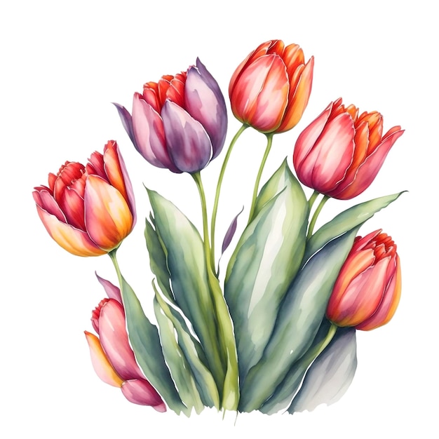 Buquê de tulipas vermelhas em estilo aquarela ai gerado