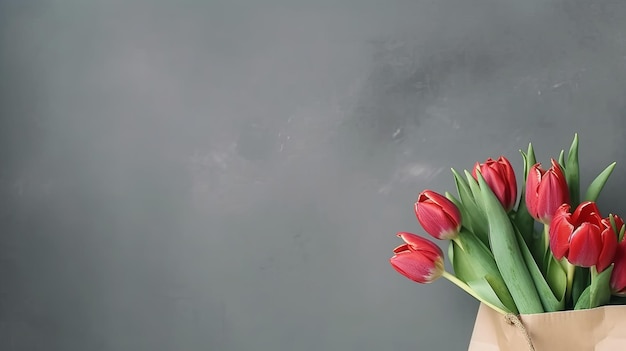 Buquê de tulipas vermelhas na sacola de compras de papel Ilustração AI GenerativexA