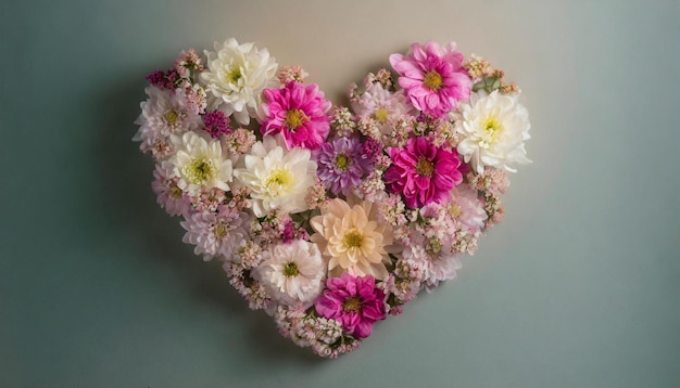 buquê em forma de coração uma explosão de amor e romance formada por flores variadas em um fundo prístino