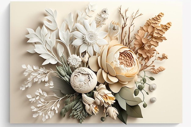 buquê floral 3d fundo branco generativo ai