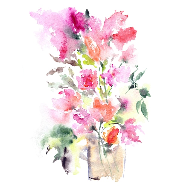 Buquê floral Flores em aquarela pintura para saudação decoração de cartão de convite de casamento de aniversário