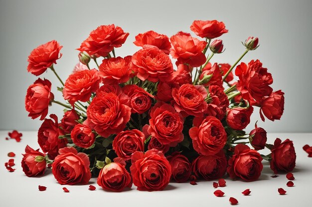 Buquê Ranunkulyus de flores vermelhas em um branco