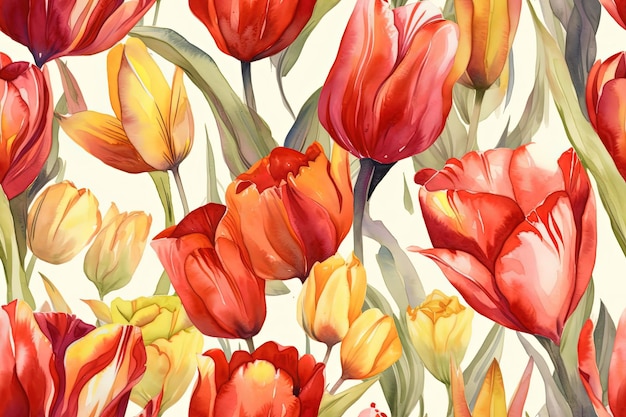 Buquê vibrante de tulipas vermelhas e amarelas contra um pano de fundo branco limpo criado com a tecnologia Generative AI