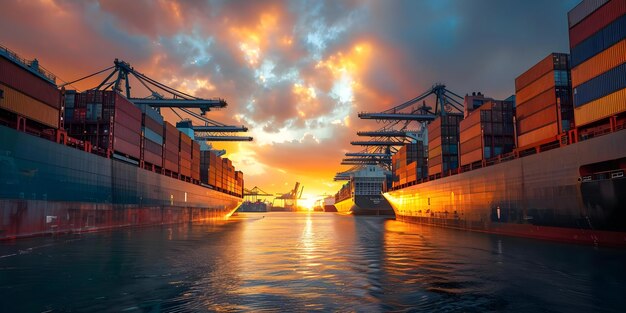 Foto buques de carga atracados en el puerto de los ángeles durante el día concepto industria naviera operaciones portuarias puerto de los ángeles buques de cargueros transporte marítimo