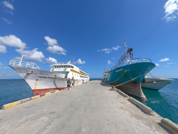 buques de carga y de pasajeros atracados en el puerto