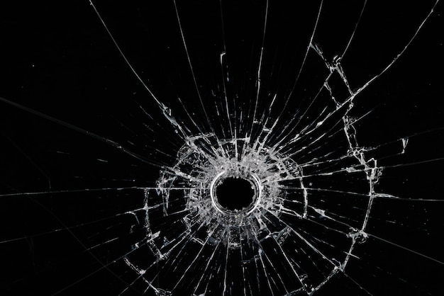 buraco de bala em fundo de vidro preto para sobreposição, janela transparente