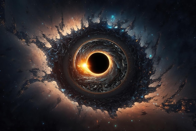Buraco negro em uma galáxia com planetas com nebulosa