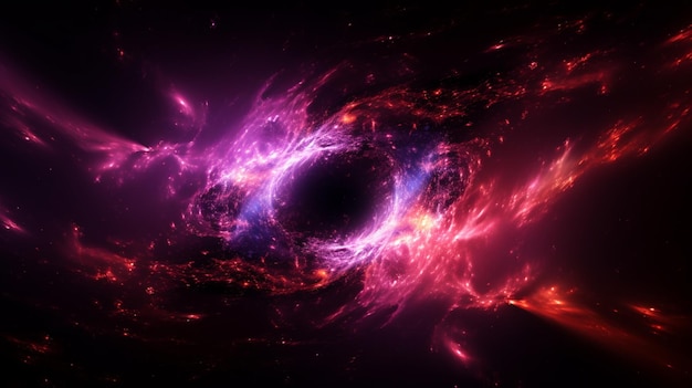 Buraco negro supermassivo com imagem fotográfica de fogo roxo vermelho Arte gerada por Ai