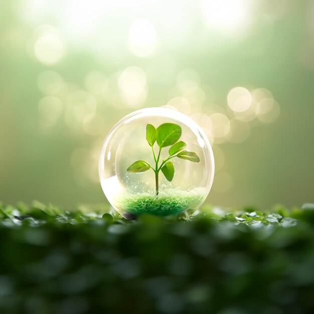 BURBUJA DE AGUA DEL DÍA MUNDIAL DEL MEDIO AMBIENTE CON ÁRBOL DENTRO DEL BOSQUE NATURAL