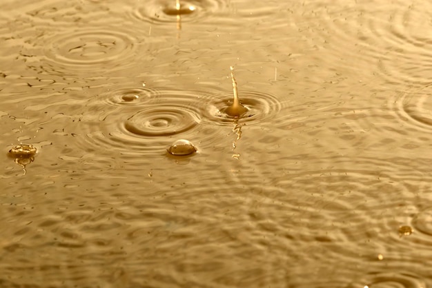 Burbuja de agua dorada y cola de gota de agua en tiempo de lluvia