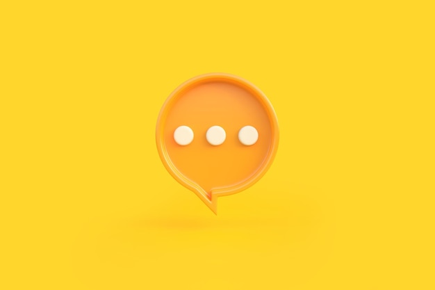 Burbuja de chat amarilla redonda mínima 3D aislada sobre fondo amarillo con espacio de copia Icono de burbuja de discurso