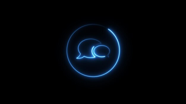 Burbuja de chat de icono de mensajes de neón brillantes aislada en fondo negro