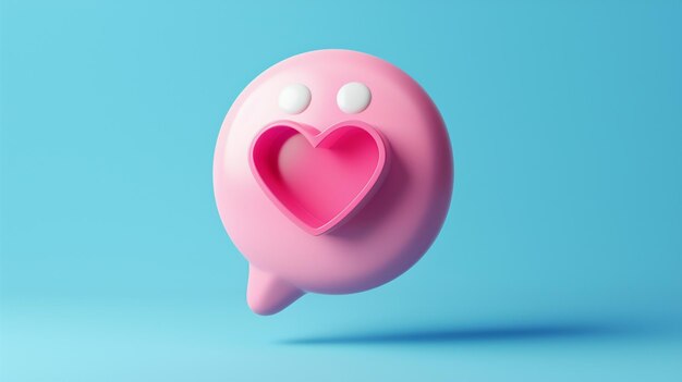 Una burbuja de habla rosa con dos puntos blancos y una ilustración de un icono de corazón en el interior