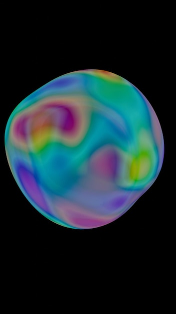 Burbuja iridescente colorida con vibrantes tonos de arco iris que crea un diseño abstracto suave y dinámico contra un fondo negro