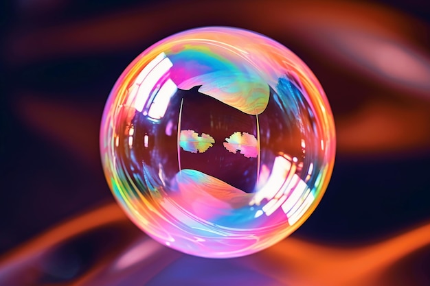 Burbuja de jabón iridiscente sobre fondo multicolor AI generativo