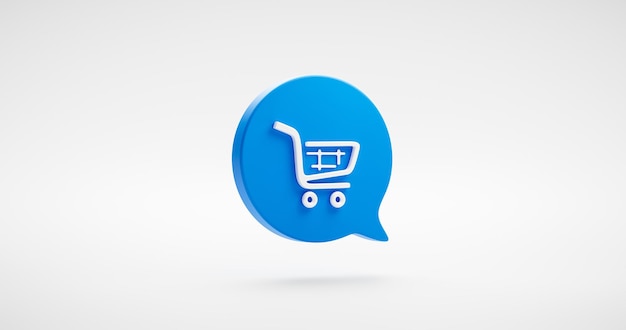 Burbuja de mensaje de icono de carro de compras o comercio electrónico comprar símbolo ilustración diseño plano y tienda compra cesta venta al por menor signo de venta aislado sobre fondo blanco 3d con mercado comercial de internet.